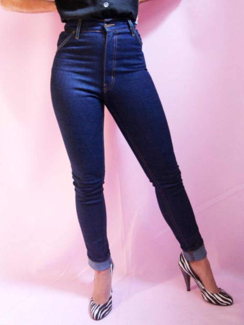 Lady K Loves Petite Polly vintage style dark wash retro stretch denim jeans